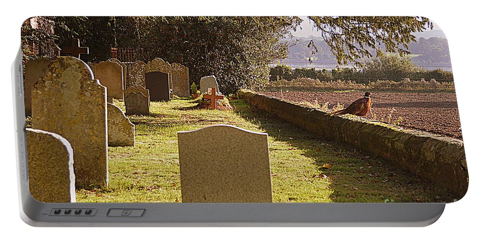 Pheasant Portable Battery Charger featuring the photograph Pheasant on the Graveyeard wall by Andy Thompson