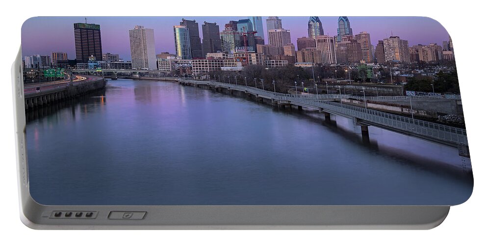 Philadelphia Skyline Portable Battery Charger featuring the photograph Philadelphia Skyline Pastels by Susan Candelario