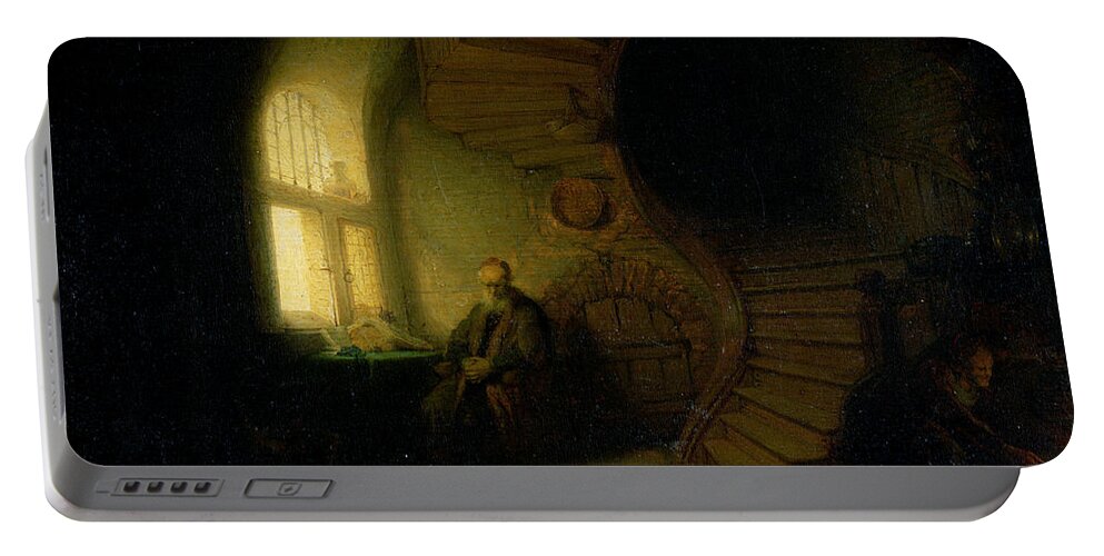 Rembrandt Portable Battery Charger featuring the painting Philosopher in Meditation by Rembrandt