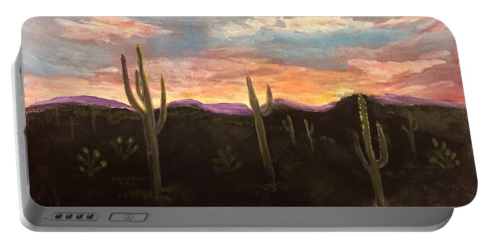 Dessert Sunset Portable Battery Charger featuring the painting Phoenix Az sunset by Anne Sands
