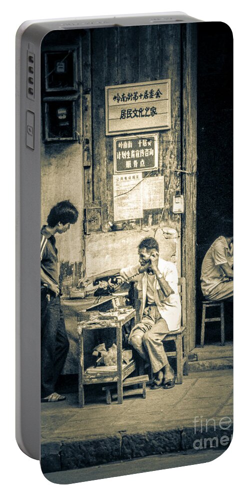 People Portable Battery Charger featuring the photograph Phonecall on Chinese Street by Heiko Koehrer-Wagner