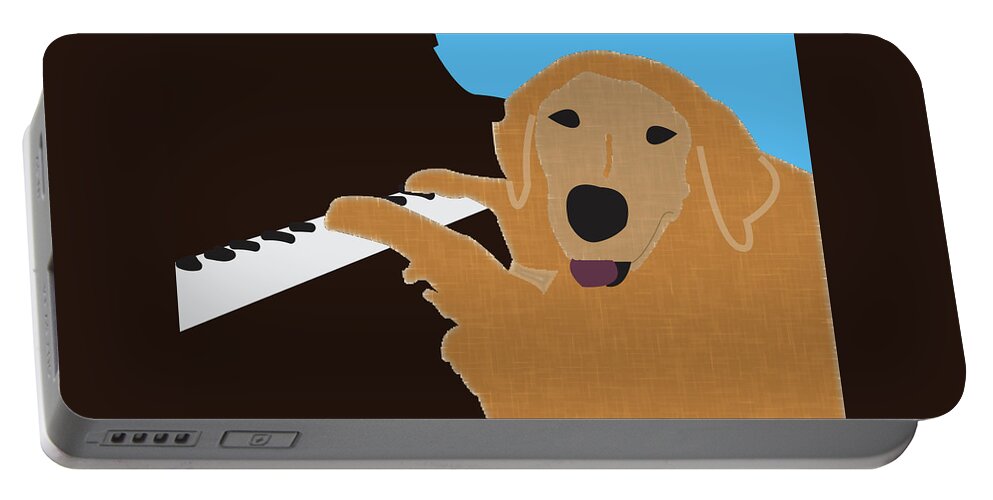 Golden Retriever Portable Battery Charger featuring the digital art Piano Dog by Caroline Elgin