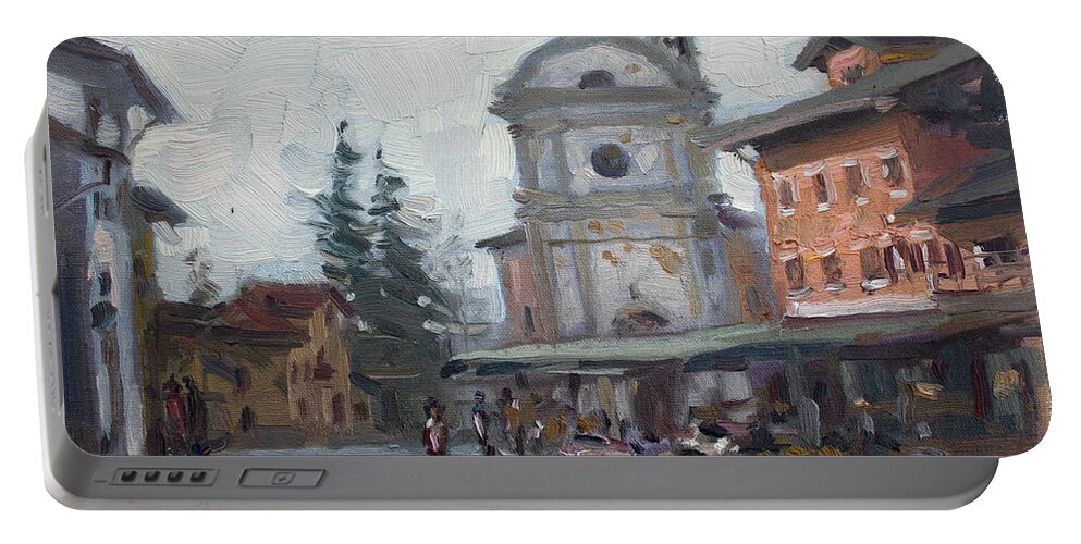 Piazza Portable Battery Charger featuring the painting Piazza di Limana by Ylli Haruni