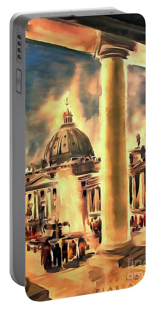  Architecture Portable Battery Charger featuring the painting Piazza San Pietro in Roma Italy by Odon Czintos