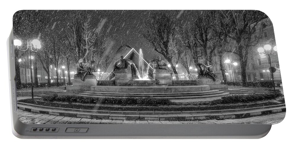 Fontana Portable Battery Charger featuring the photograph Piazza Solferino in Winter-1 by Sonny Marcyan