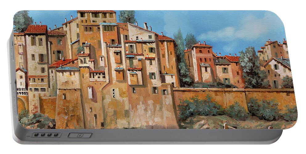 Village Portable Battery Charger featuring the painting Piccole Case Sul Fiume by Guido Borelli