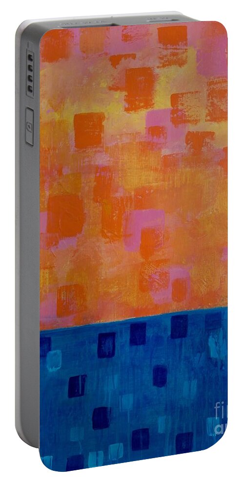 A-fine-art-painting-abstract Portable Battery Charger featuring the painting Pier 21 by Catalina Walker