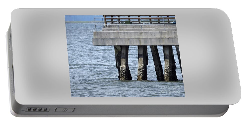 Pier Portable Battery Charger featuring the photograph Pier At Low Tide by Jan Gelders
