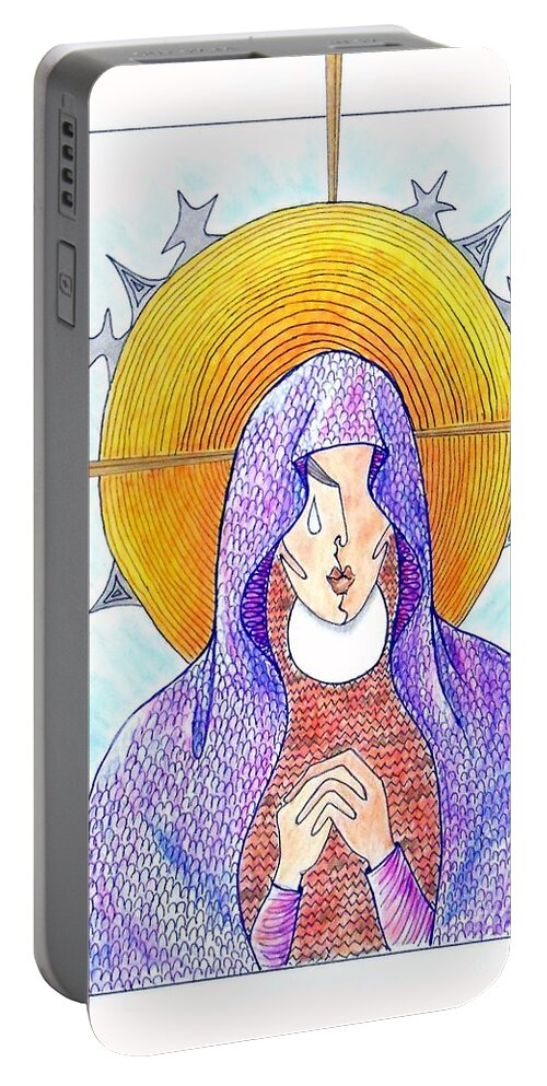 Virgin Mary Portable Battery Charger featuring the drawing Pieta by Jayne Somogy