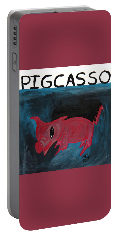 Picasso Portable Battery Charger featuring the painting Pigcasso by Stephanie Agliano