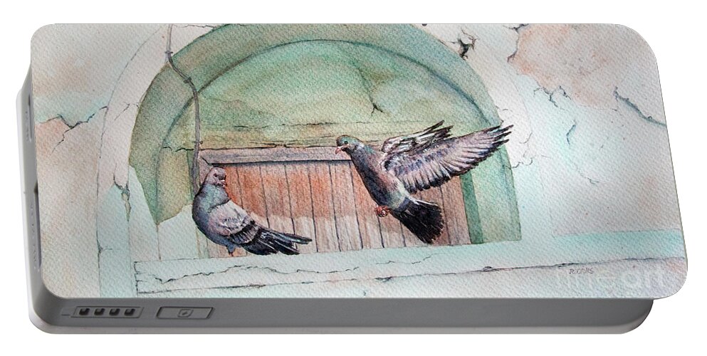 Pigeon Portable Battery Charger featuring the painting Pigeon Perch by Rebecca Davis