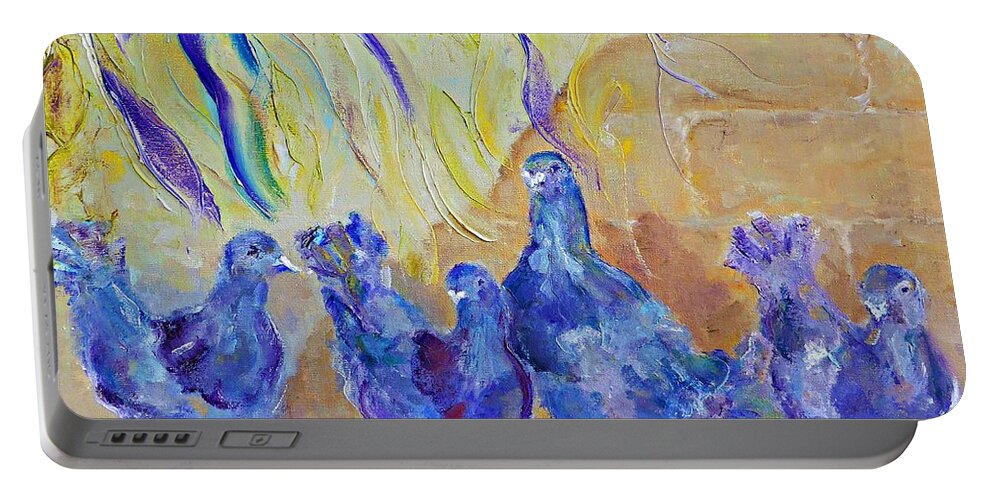 Pigeon Portable Battery Charger featuring the painting Pigeons by Amalia Suruceanu