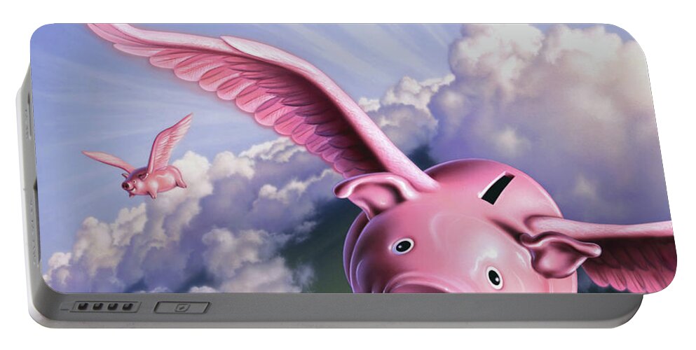 Pigs Portable Battery Charger featuring the painting Pigs Away by Jerry LoFaro