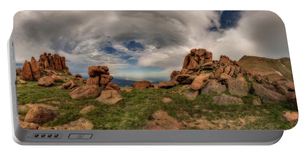 American West Portable Battery Charger featuring the photograph Pikes Peak Panorama by Chris Bordeleau
