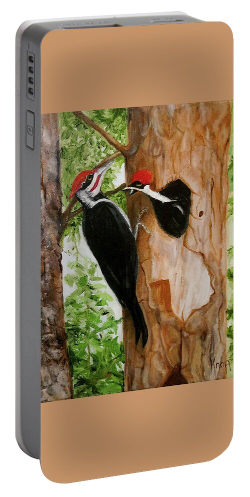 Pileated Woodpecker Portable Battery Charger featuring the painting Pileated Woodpecker by Kathy Knopp