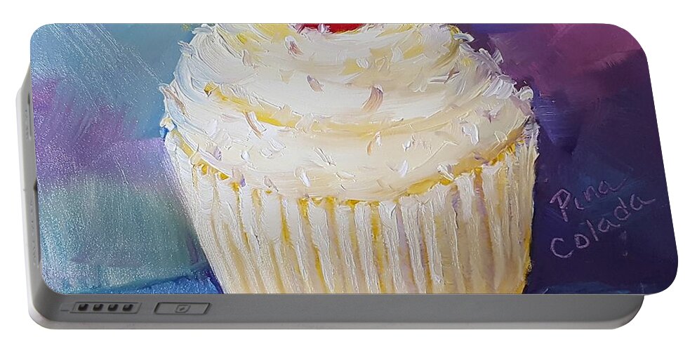 Pina Colada Cupcake Portable Battery Charger featuring the painting Pina Colada cupcake by Judy Fischer Walton
