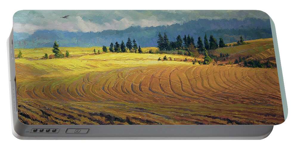 Country Portable Battery Charger featuring the painting Pine Grove by Steve Henderson
