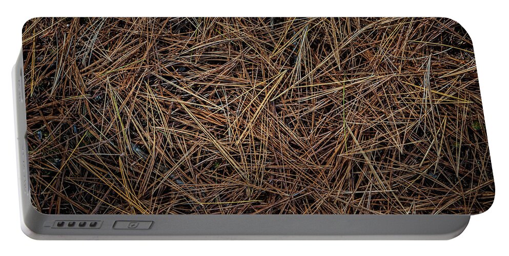 Pine Needles Portable Battery Charger featuring the photograph Pine needles on forest floor by Elena Elisseeva