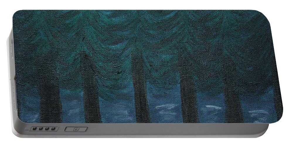 Pine Trees Portable Battery Charger featuring the painting Pine Tree Lake by Marina McLain