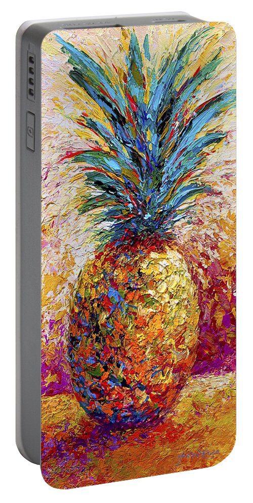 Pineapple Portable Battery Charger featuring the painting Pineapple Expression by Marion Rose
