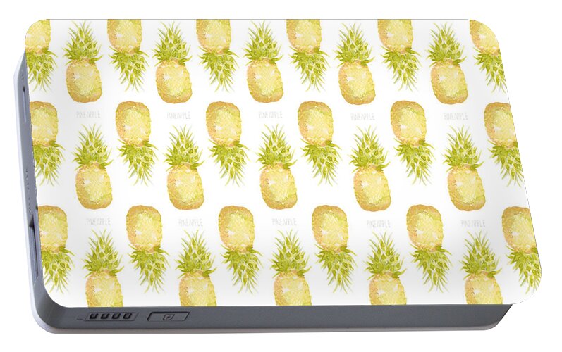 Pineapple Portable Battery Charger featuring the painting Pineapple print by Cindy Garber Iverson