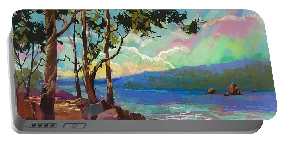 Pine Trees Portable Battery Charger featuring the painting Pines pass by Celine K Yong