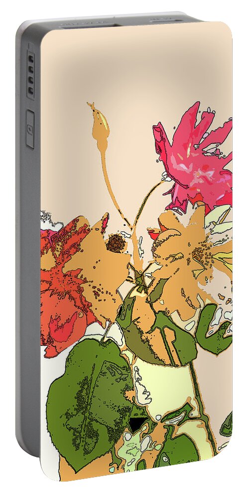Linda Brody Portable Battery Charger featuring the digital art Pink and Yellow Roses Abstract 1 by Linda Brody