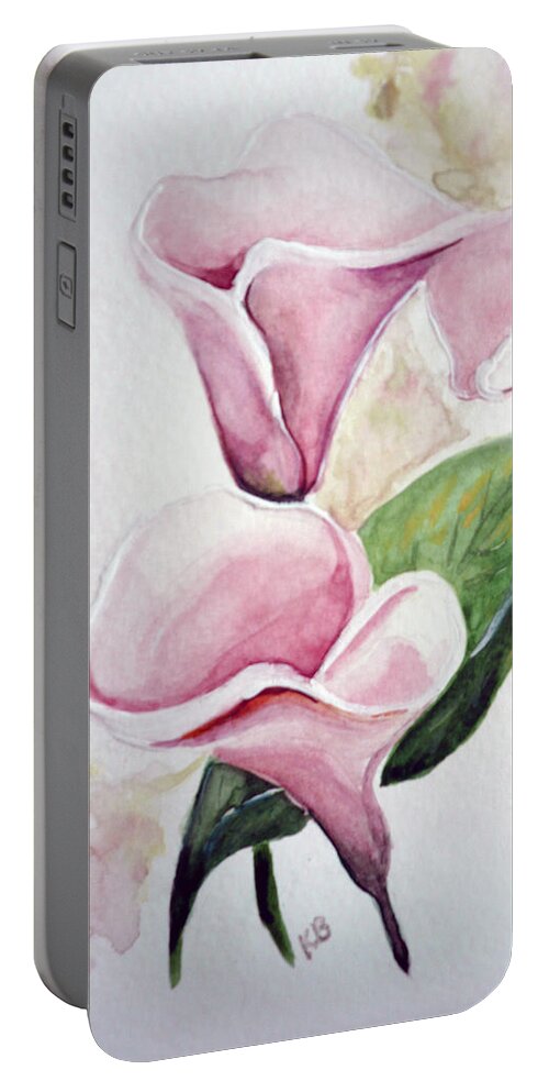 Botanical Painting Pink Paintings Calla Paintings Lily Paintings Flower Paintings Floral Paintings Flora Pink Flower Lily Portable Battery Charger featuring the painting Pink Callas by Karin Dawn Kelshall- Best