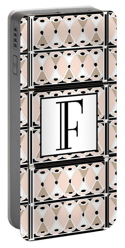 Art Deco Portable Battery Charger featuring the digital art Pink Champagne Deco Monogram F by Cecely Bloom
