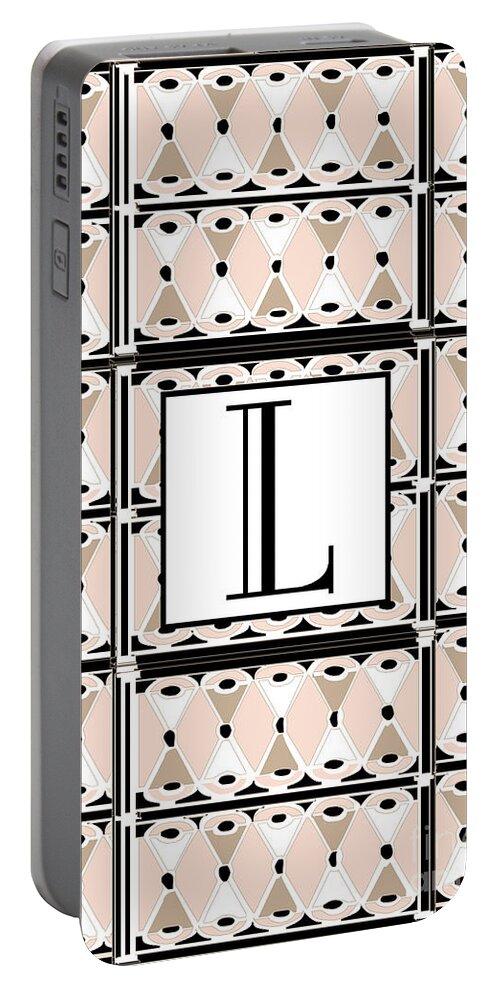 Art Deco Portable Battery Charger featuring the digital art Pink Champagne Deco Monogram L by Cecely Bloom