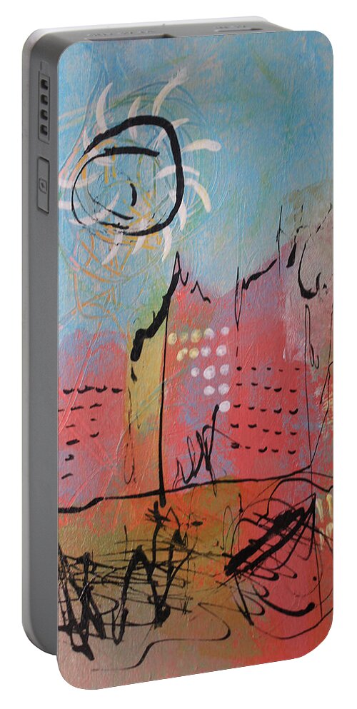 Gold Portable Battery Charger featuring the painting Pink City by April Burton