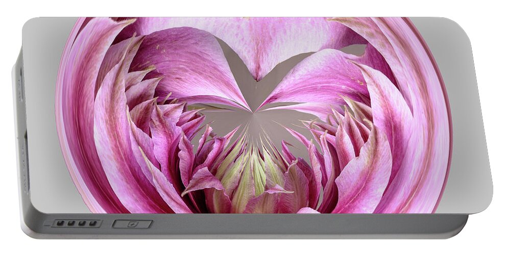 Clematis Josephine Portable Battery Charger featuring the digital art Pink Clematis Orb by Michelle Whitmore