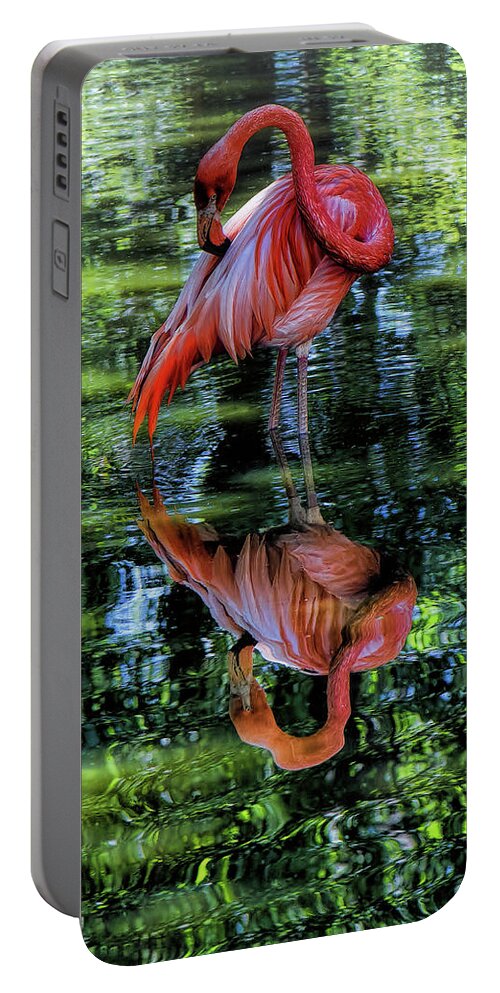 Bird Portable Battery Charger featuring the digital art Pink Flamingo by Lena Owens - OLena Art Vibrant Palette Knife and Graphic Design