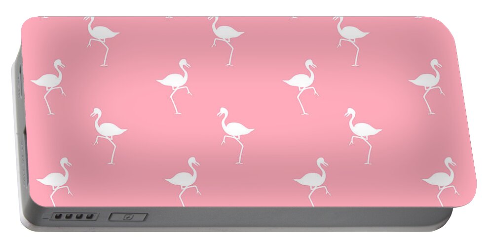 Flamingo Portable Battery Charger featuring the mixed media Pink Flamingos Pattern by Christina Rollo