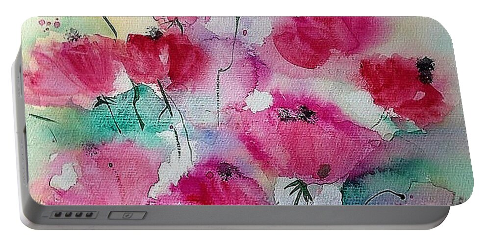 Pink Flowers Portable Battery Charger featuring the painting Pink Flowers On The Meadow by Britta Zehm