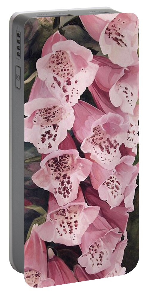 Garden Flower Portable Battery Charger featuring the painting Pink Foxglove by Laurie Rohner