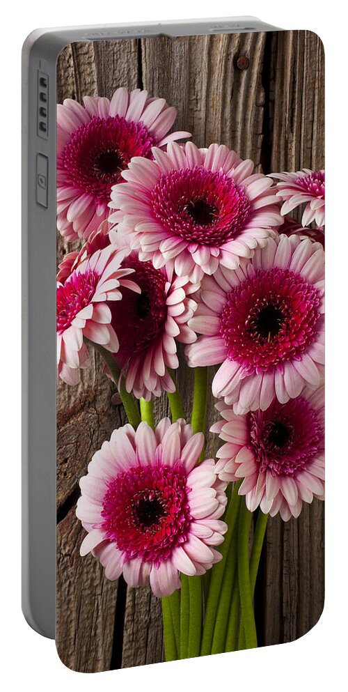 Pink Gerbera Daisies Portable Battery Charger featuring the photograph Pink Gerbera daisies by Garry Gay