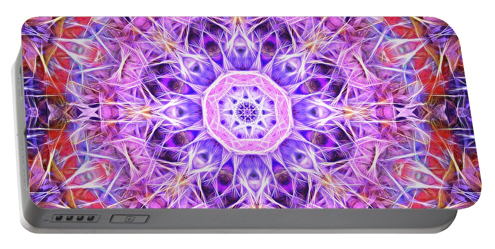 Face Mask Portable Battery Charger featuring the digital art Pink Kaleidoscope Pattern Circle by Roy Pedersen