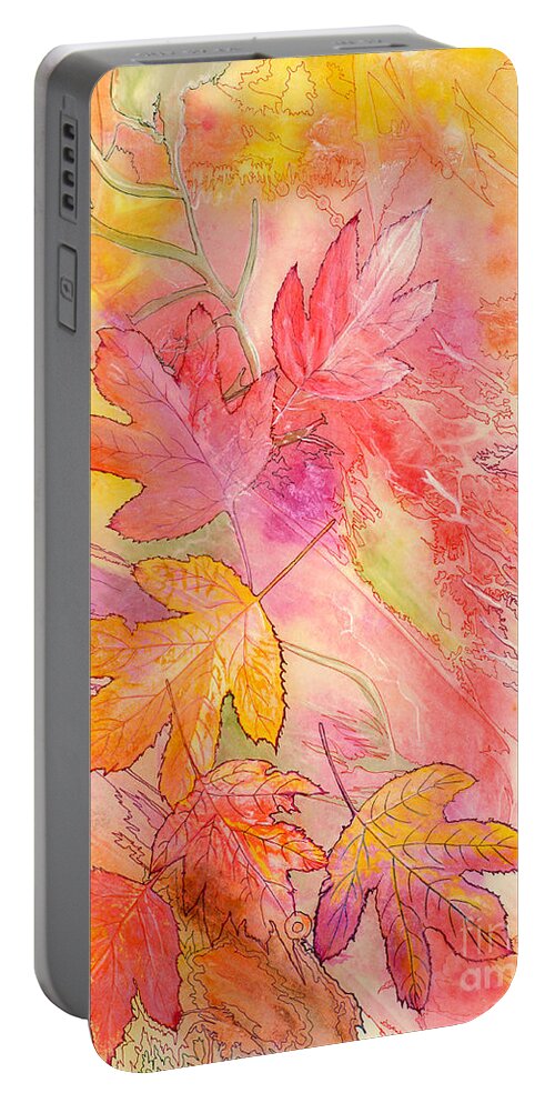 Tree Leaves Portable Battery Charger featuring the painting Pink Leaves by Nancy Cupp