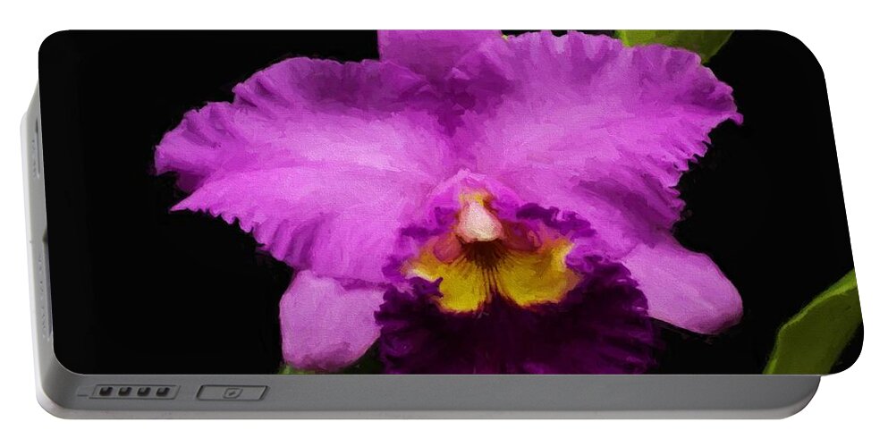 Flower Portable Battery Charger featuring the digital art Pink Orchid by Charmaine Zoe