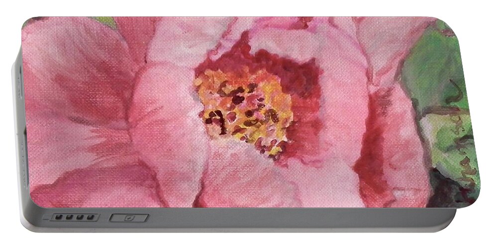Pink Peony Portable Battery Charger featuring the painting Pink Peony by Kristen Abrahamson