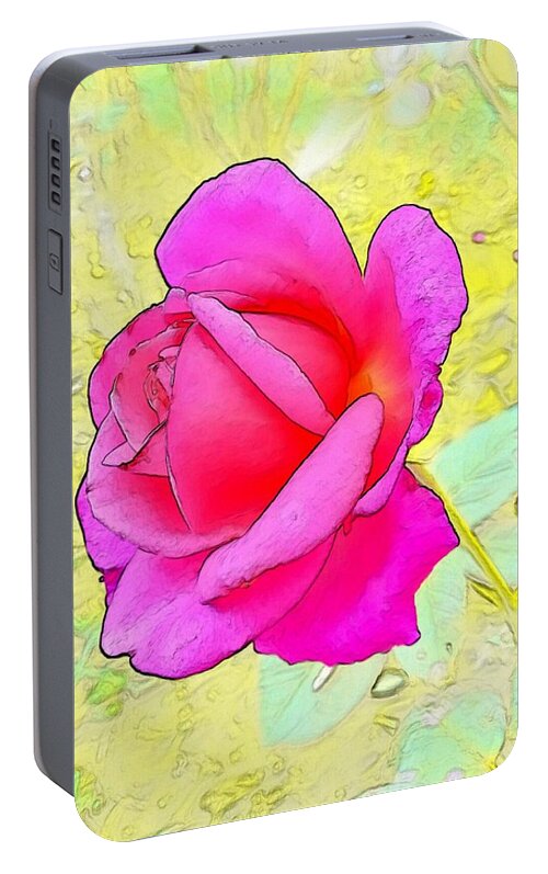 Pink Portable Battery Charger featuring the digital art Pink rose by Kumiko Izumi