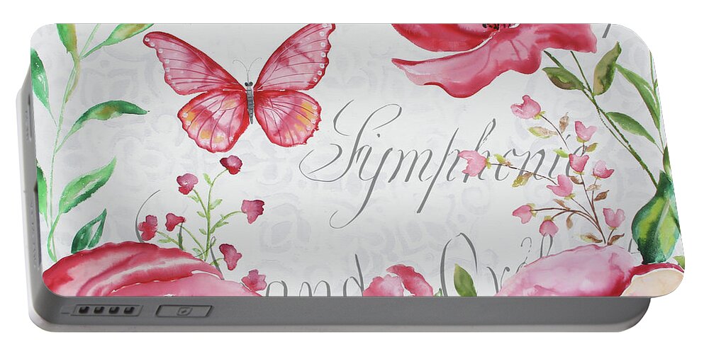 Floral Portable Battery Charger featuring the painting Pink Symphonie In The Garden 1 by Jean Plout