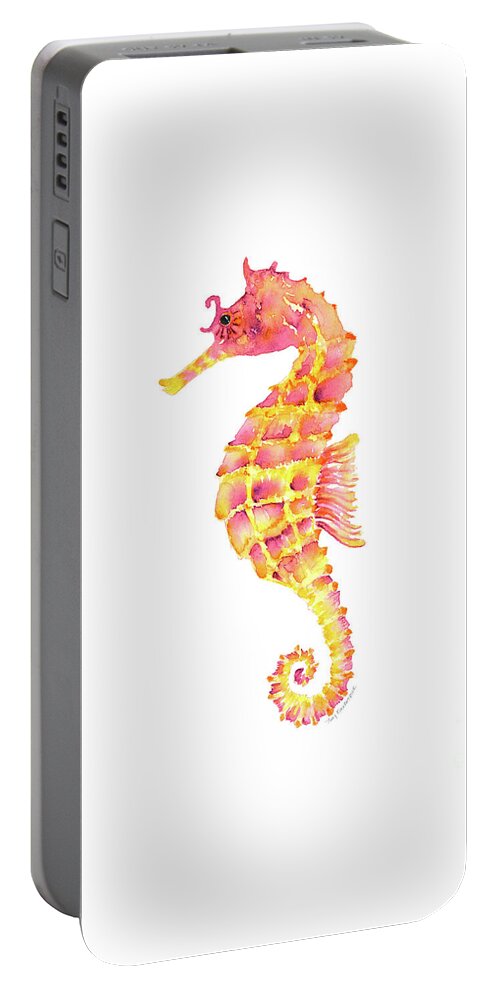 Seahorse Painting Portable Battery Charger featuring the painting Pink Yellow Seahorse - Square by Amy Kirkpatrick