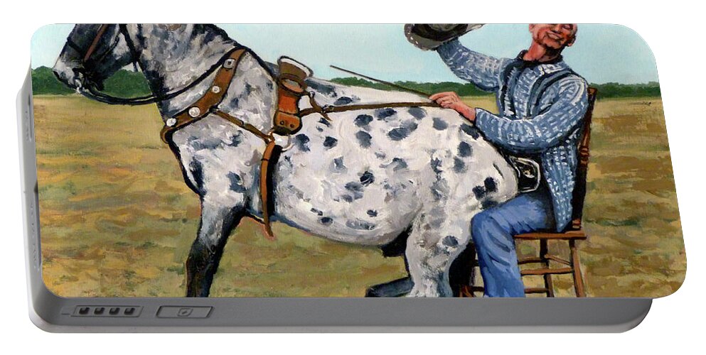 Bull Portable Battery Charger featuring the painting Pinky and Gert by Tom Roderick