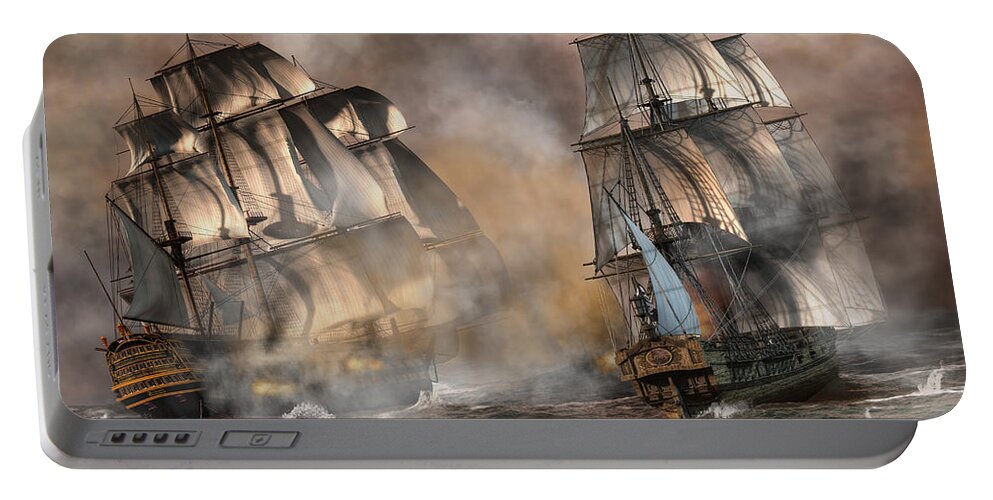 Pirate Battle Portable Battery Charger featuring the digital art Pirate Battle by Daniel Eskridge