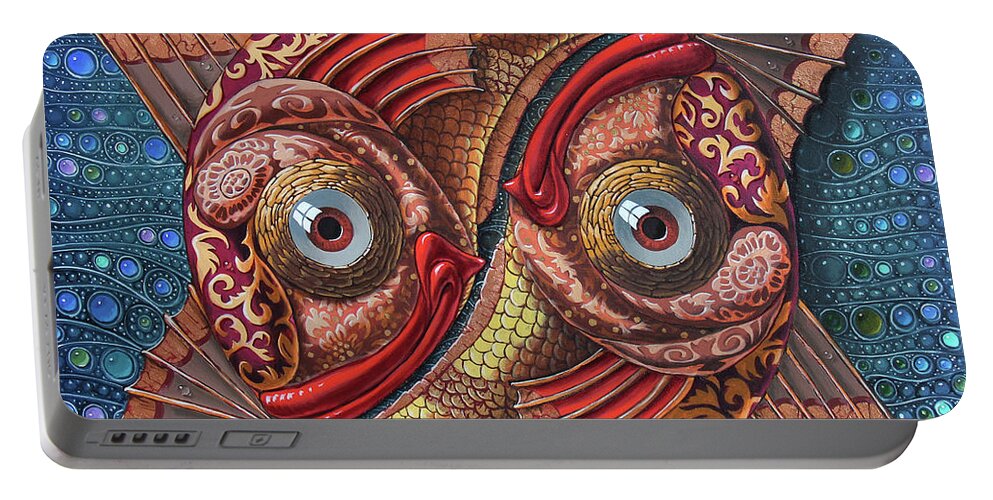 Pisces Portable Battery Charger featuring the painting Pisces by Victor Molev