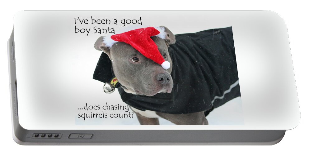 Pit Bull Portable Battery Charger featuring the photograph Pit Bull Christmas Two by Sue Long