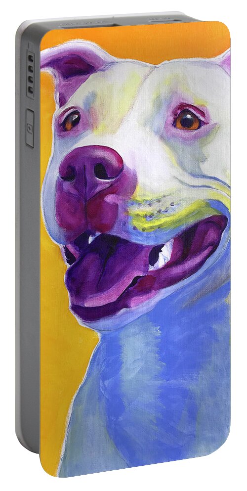 Pet Portrait Portable Battery Charger featuring the painting Pit Bull - Honey by Dawg Painter