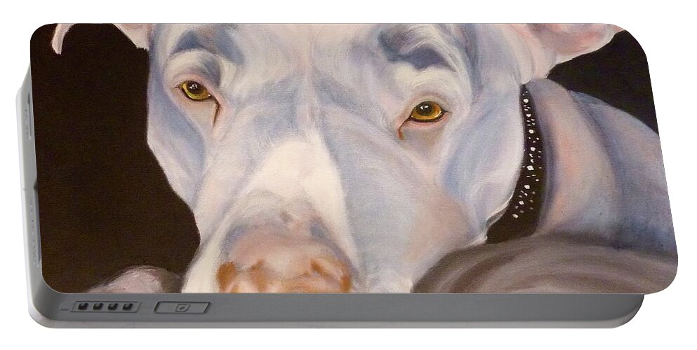 Dog Portable Battery Charger featuring the painting Pit Bull Lover by Susan A Becker